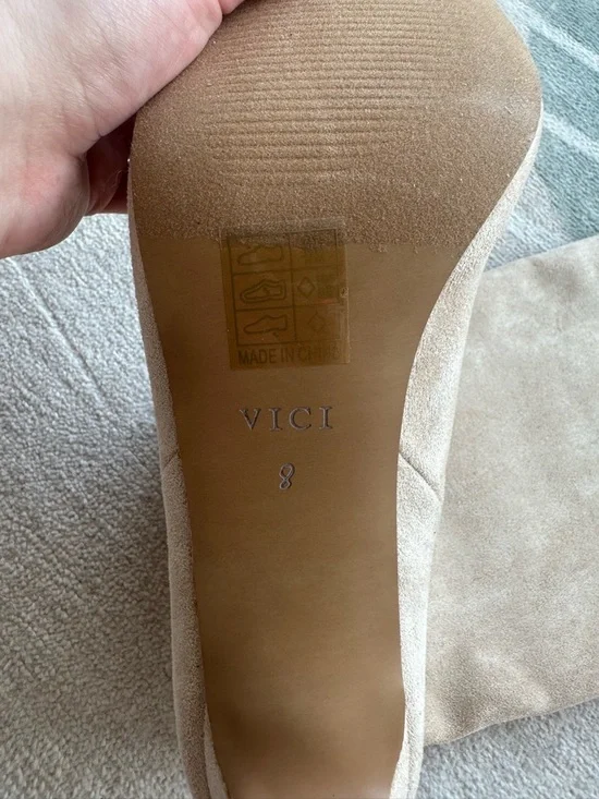 Vici Pointed Toe High-Heel Boots in Light Beige Suede - Picture 2 of 2